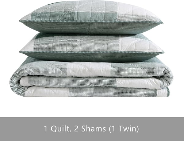 Eddie Bauer  Twin Quilt Set Cotton Reversible Bedding with Matching Sham Medium Weight Home Decor Boulder Green TwinEddie Bauer  Twin Quilt Set Cotton Reversible Bedding with Matching Sham Medium Weight Home Decor Boulder Green Twin