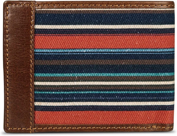 Eddie Bauer Mens Pioneer Leather and Printed Cotton Canvas Passcase WalletMulti