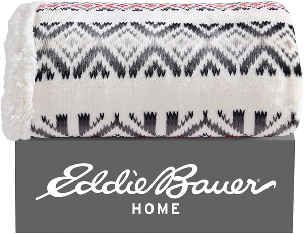 Eddie Bauer  Throw Blanket Super Soft Reversible Sherpa Fleece Bedding Ideal Christmas ampamp White Elephant Gifts Cozy Plaid Home Decor Fair Isle Peak ThrowMountain Village RedNavyGrey