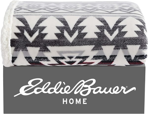 Eddie Bauer  Throw Blanket Reversible Sherpa Fleece Bedding Home Decor for All Seasons Bunkhouse Plaid Beige ThrowClyde Hill Stripe