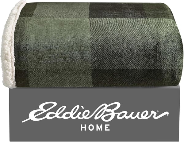 Eddie Bauer  Throw Blanket Super Soft Reversible Sherpa Fleece Bedding Ideal Christmas ampamp White Elephant Gifts Cozy Plaid Home Decor Fair Isle Peak ThrowPine Plaid GreenBlack