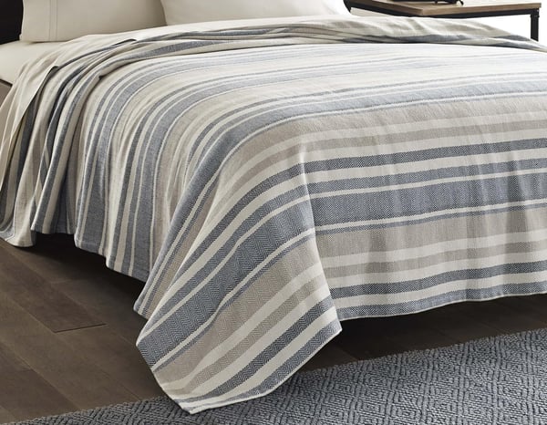 Eddie Bauer  King Blanket Lightweight Cotton Bedding Home Decor for All Seasons Herringbone Green KingBlue Stripe