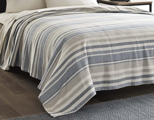 Eddie Bauer  King Blanket Lightweight Cotton Bedding Home Decor for All Seasons Herringbone Green KingBlue Stripe