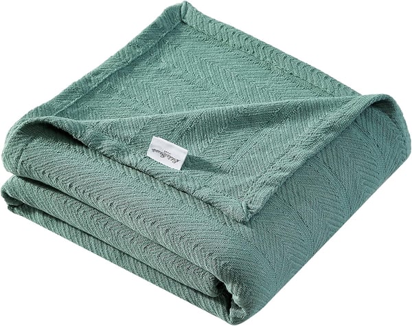 Eddie Bauer  King Blanket Lightweight Cotton Bedding Home Decor for All Seasons Herringbone Green KingGreen