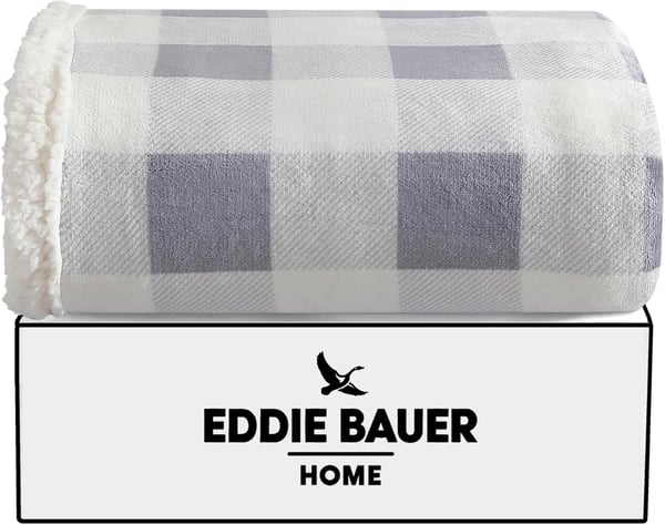 Eddie Bauer  Throw Blanket Super Soft Reversible Sherpa Fleece Bedding Ideal Christmas ampamp White Elephant Gifts Cozy Plaid Home Decor Fair Isle Peak ThrowChrome GreyWhite