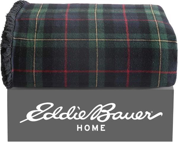 Eddie Bauer  Throw Blanket Super Soft Reversible Cotton Flannel Sherpa Bedding Ideal Christmas ampamp White Elephant Gifts Cozy Plaid Home Decor Montlake Plaid Red ThrowPine Tartan RedGreenCharcoal