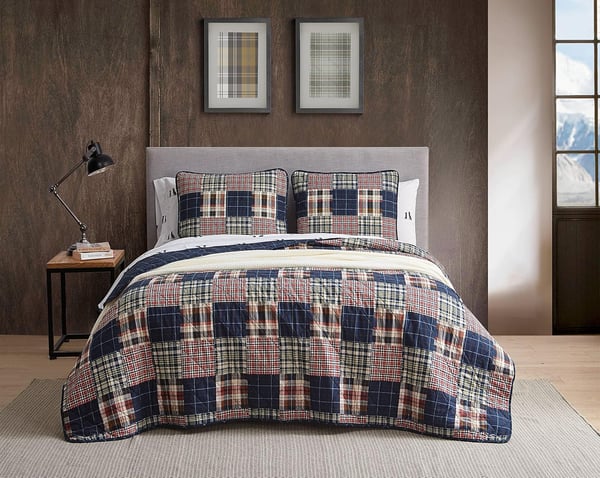 Eddie Bauer Twin Quilt Set Cotton Reversible Bedding Set All Season Lodge Home Dcor Madrona NavyRed TwinQueen Madrona NavyRed