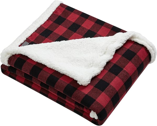 Eddie Bauer Throw Blanket with Pillow Reversible FlannelSherpa Bedding Buffalo Plaid Home Decor for All Seasons 2 Piece Set BlackWhite CheckRedBlack Check