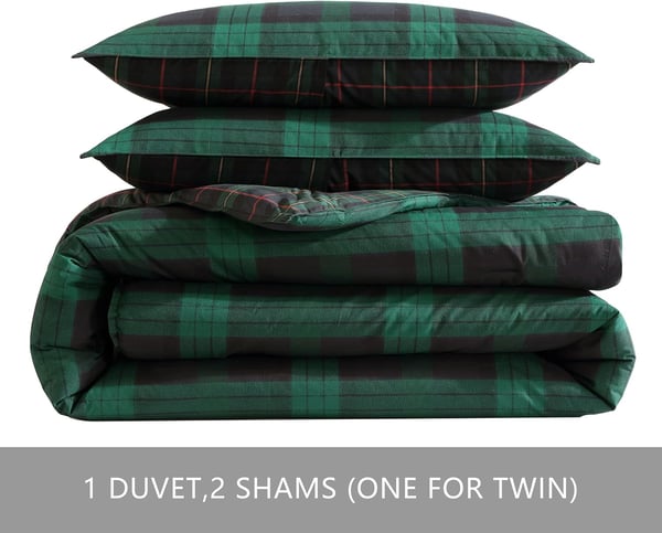 Eddie Bauer  Queen Duvet Cover Set Reversible Cotton Bedding with Matching Shams Plaid Home Decor with Button Closure Woodland Tartan Green QueenKing