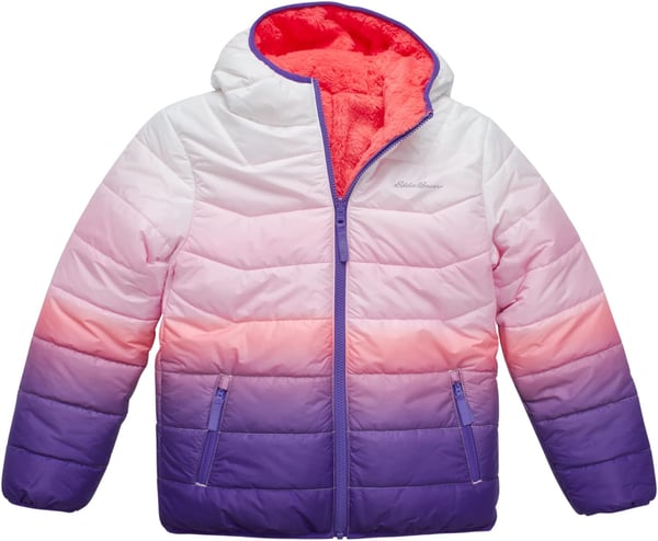 Eddie Bauer Girls Reversible Jacket  Deer Harbor Waterproof Lightweight Puffer Coat with Faux Shearling Lining 520Blush