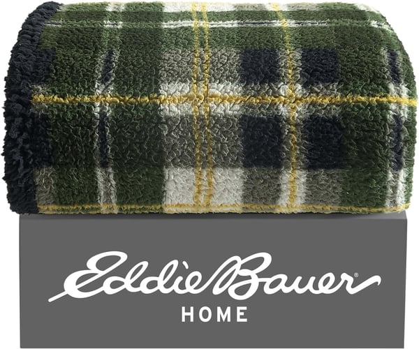 Eddie Bauer  Throw Blanket Reversible Sherpa Bedding Warm amp Lightweight Home Decor for Colder Months Alpine Fair Isle ThrowTrailhead Plaid Green Throw