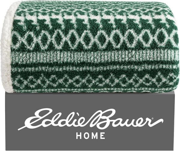 Eddie Bauer  Throw Blanket Reversible Sherpa Bedding Warm amp Lightweight Home Decor for Colder Months Alpine Fair Isle ThrowAlpine Fair Isle Green Throw