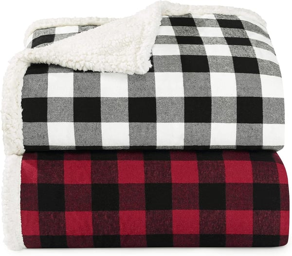 Eddie Bauer  Throw Blanket Reversible Sherpa Fleece Bedding Buffalo Plaid Home Decor for All Seasons Black Check ThrowThrow Black Check