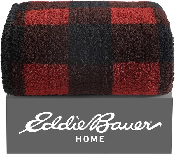 Eddie Bauer  Throw Blanket Reversible Sherpa Bedding Warm amp Lightweight Home Decor for Colder Months Alpine Fair Isle ThrowRedBlack Throw