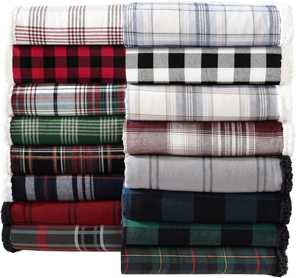 Eddie Bauer  Throw Blanket Super Soft Reversible Cotton Flannel Sherpa Bedding Ideal Christmas ampamp White Elephant Gifts Cozy Plaid Home Decor Montlake Plaid Red ThrowWinslow CharcoalRed