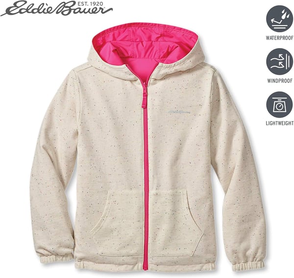 Eddie Bauer Kids Reversible Jacket  Full Zip Hooded Windbreaker Water Repellent Jacket for Boys and Girls XSXLPink