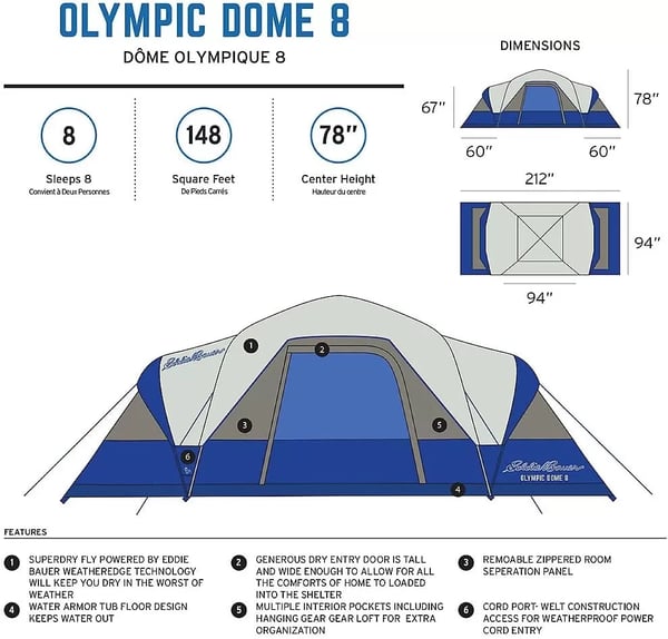 imageEddie Bauer Olympic Dome 8 Tent Island Blue ONE Size