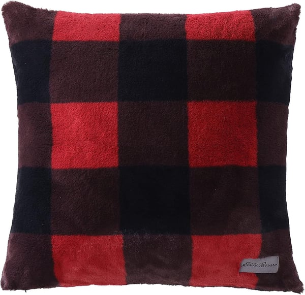 Eddie Bauer  Throw Blanket Faux Fur Reversible Bedding Buffalo Plaid Home Decor for All Seasons RedBlack 50 x 60Throw amp Pillow Cover Set RedBlack