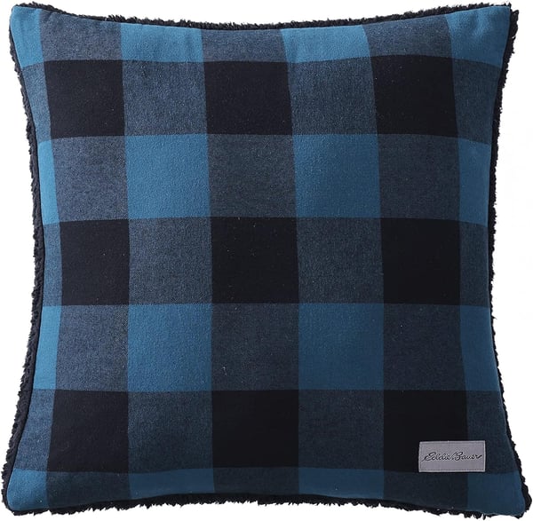 Eddie Bauer  Throw Blanket with Pillow Cover Reversible FlannelSherpa Bedding Set Buffalo Plaid Home Decor for All Seasons GreenBlack Throw BundleThrow with Pillow Cover Midnight BlueBlack