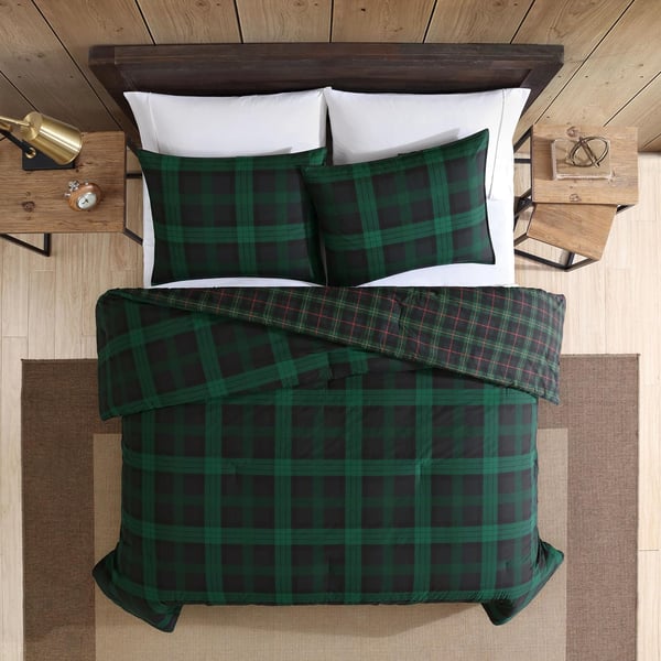 Eddie Bauer  Queen Duvet Cover Set Reversible Cotton Bedding with Matching Shams Plaid Home Decor with Button Closure Woodland Tartan Green QueenKing