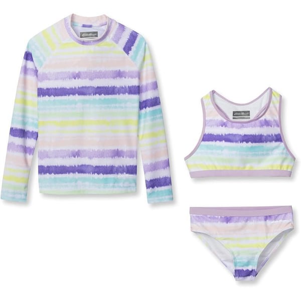 Eddie Bauer Girls Rash Guard Set  3 Piece Swimsuit Set  UPF 50 Quick Dry Rash Guard Tankini Top and Bottom SXLPastel Lilac