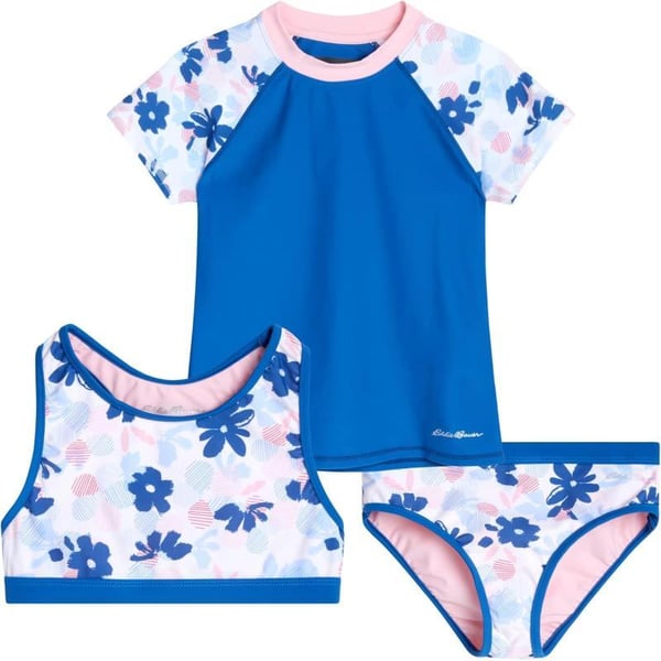 Eddie Bauer Girls Rash Guard Set  3 Piece Swimsuit Set  UPF 50 Quick Dry Rash Guard Tankini Top and Bottom SXLShaded Blue