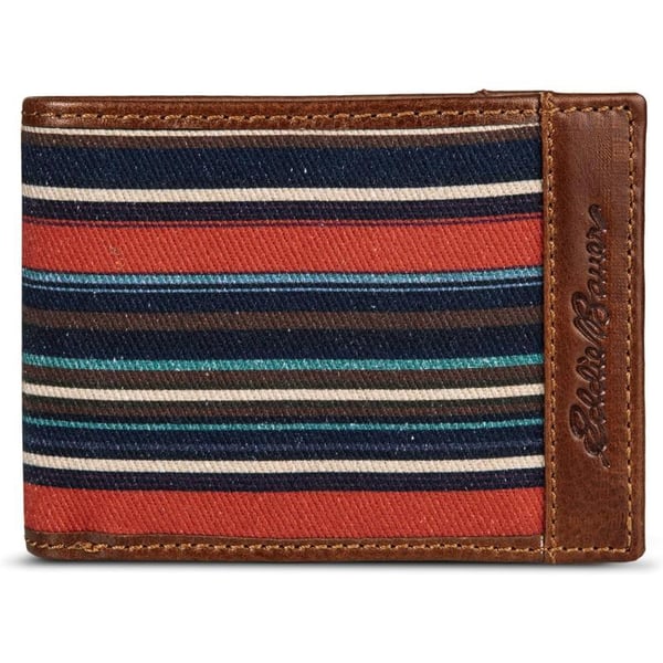 Eddie Bauer Mens Pioneer Leather and Printed Cotton Canvas Passcase WalletMulti