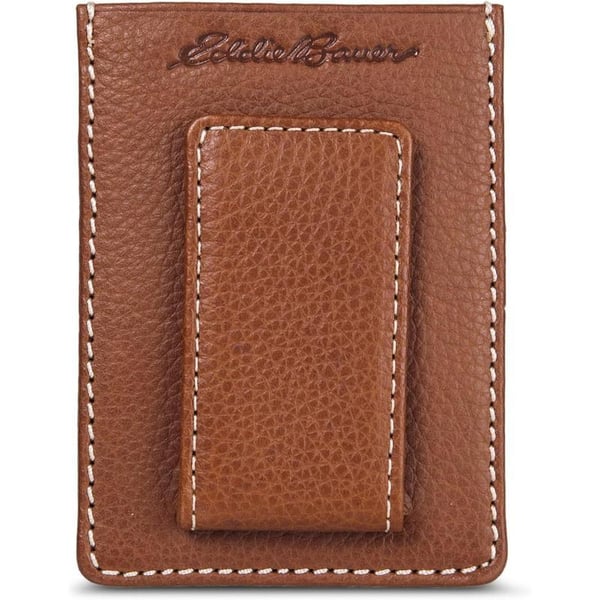 Eddie Bauer Mens Signature Top Stitch Magnetic Leather Case Wallet with 2 Card Slots and RFID Protection Tan One SizeEddie Bauer Mens Signature Top Stitch Magnetic Leather Case Wallet with 2 Card Slots and RFID Protection Tan One Size