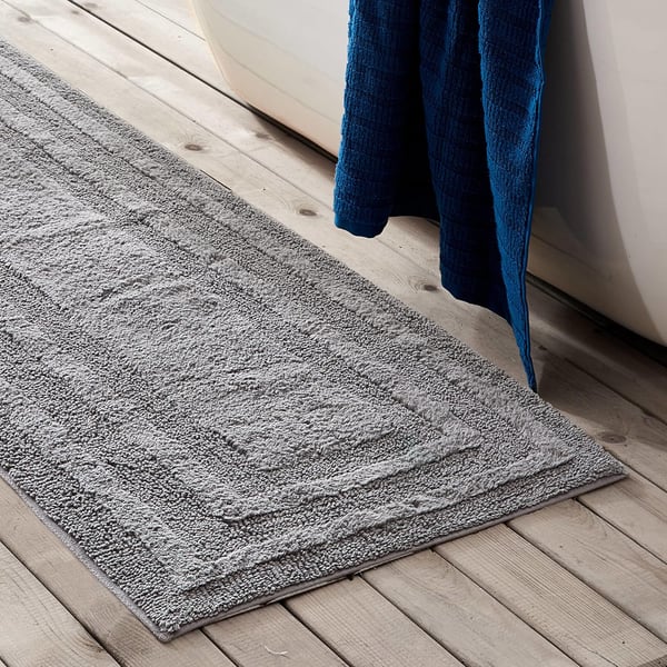 Eddie Bauer  Bathroom Rug Runner Soft Tufted Cotton Bathroom Decor Super Absorbent amp Quick Dry Logan Medium Brown 60 x 22Chrome Grey Runner 60 x 22