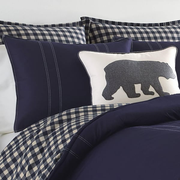 Eddie Bauer  Euro Sham Set 2pc Cotton Bedding with Hidden Zipper Closure Stylish Plaid Home Decor Kingston Charcoal 26 x 26Navy