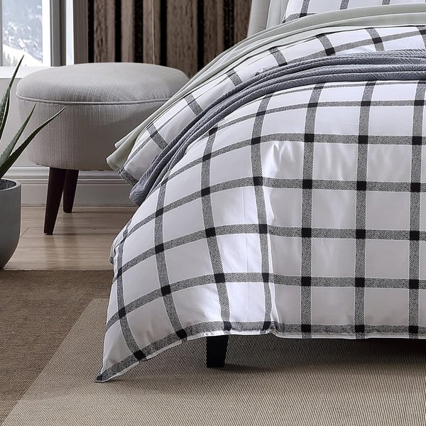 Eddie Bauer  King Duvet Cover Set Soft Cotton Bedding with Matching Shams Modern Plaid Home Decor Bunkhouse Charcoal KingCharcoal King