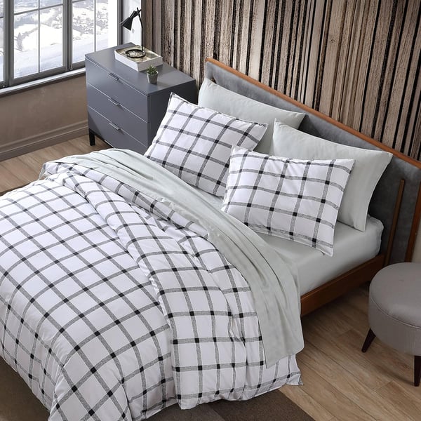 Eddie Bauer  King Duvet Cover Set Soft Cotton Bedding with Matching Shams Modern Plaid Home Decor Bunkhouse Charcoal KingCharcoal King