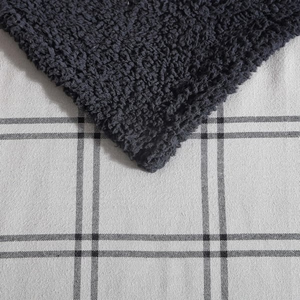 Eddie Bauer  Throw Blanket Cotton Flannel Home Decor All Season Reversible Sherpa Bedding Winslow Charcoal ThrowKettle Falls GreyBlack