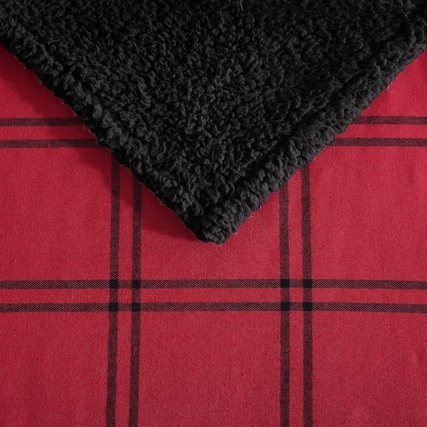 Eddie Bauer  Throw Blanket Cotton Flannel Home Decor All Season Reversible Sherpa Bedding Winslow Charcoal ThrowKettle Falls RedBlack