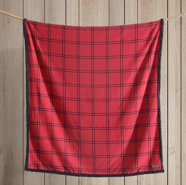 Eddie Bauer  Throw Blanket Cotton Flannel Home Decor All Season Reversible Sherpa Bedding Winslow Charcoal ThrowKettle Falls RedBlack