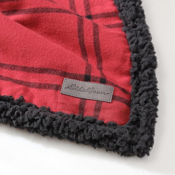 Eddie Bauer  Throw Blanket Cotton Flannel Home Decor All Season Reversible Sherpa Bedding Winslow Charcoal ThrowKettle Falls RedBlack