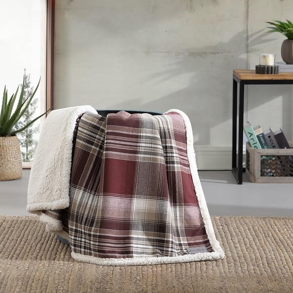 Eddie Bauer  Throw Blanket Cotton Flannel Home Decor All Season Reversible Sherpa Bedding Winslow Charcoal ThrowTwin Lakes Red