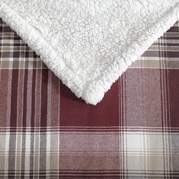 Eddie Bauer  Throw Blanket Cotton Flannel Home Decor All Season Reversible Sherpa Bedding Winslow Charcoal ThrowTwin Lakes Red