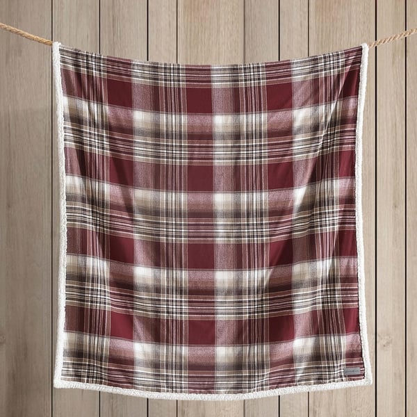 Eddie Bauer  Throw Blanket Cotton Flannel Home Decor All Season Reversible Sherpa Bedding Winslow Charcoal ThrowTwin Lakes Red