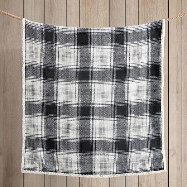 Eddie Bauer  Throw Blanket Cotton Flannel Home Decor All Season Reversible Sherpa Bedding Winslow Charcoal ThrowVail Plaid CharcoalIvory