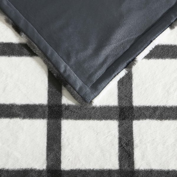 Eddie Bauer  Throw Blanket Faux Fur Reversible Bedding Buffalo Plaid Home Decor for All Seasons RedBlack 50 x 60Throw Only Bunkhouse Plaid Grey