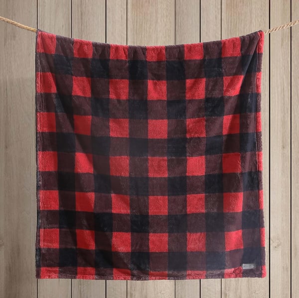 Eddie Bauer  Throw Blanket Faux Fur Reversible Bedding Buffalo Plaid Home Decor for All Seasons RedBlack 50 x 60Throw Only RedBlack