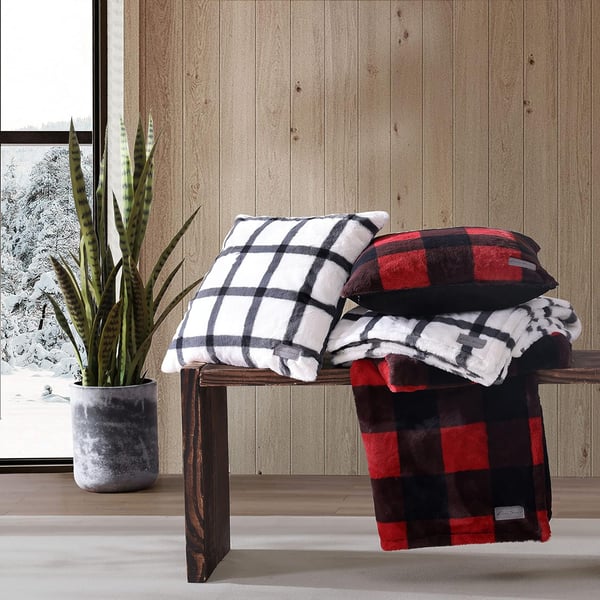 Eddie Bauer  Throw Blanket Faux Fur Reversible Bedding Buffalo Plaid Home Decor for All Seasons RedBlack 50 x 60Throw amp Pillow Cover Set Bunkhouse Plaid Grey