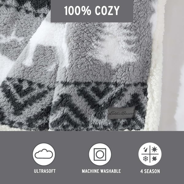 Eddie Bauer  Throw Blanket Reversible Sherpa Bedding Warm amp Lightweight Home Decor for Colder Months Alpine Fair Isle ThrowWoodland Fair Isle GreyWhite Throw