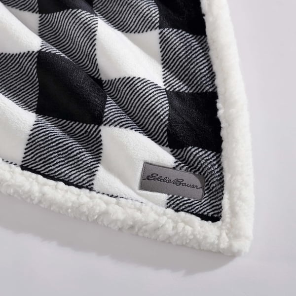 Eddie Bauer  Throw Blanket Reversible Sherpa Fleece Bedding Buffalo Plaid Home Decor for All Seasons Black Check ThrowThrow Black Check