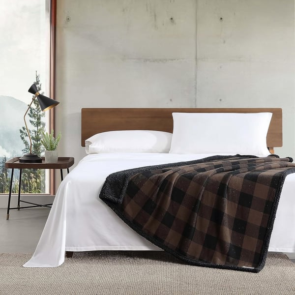 Eddie Bauer  Throw Blanket Reversible Sherpa Fleece Bedding Buffalo Plaid Home Decor for All Seasons Black Check ThrowThrow BrownBlack