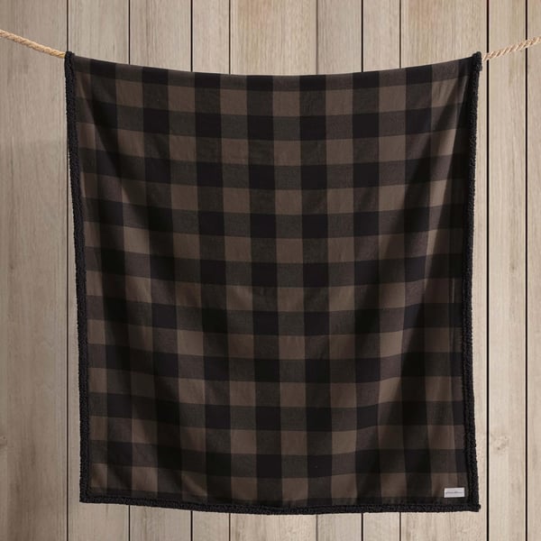 Eddie Bauer  Throw Blanket Reversible Sherpa Fleece Bedding Buffalo Plaid Home Decor for All Seasons Black Check ThrowThrow BrownBlack