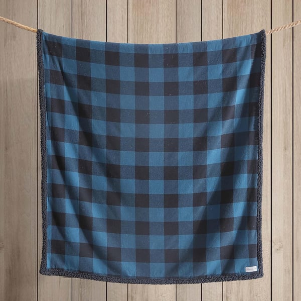 Eddie Bauer  Throw Blanket Reversible Sherpa Fleece Bedding Buffalo Plaid Home Decor for All Seasons Black Check ThrowThrow Midnight BlueBlack