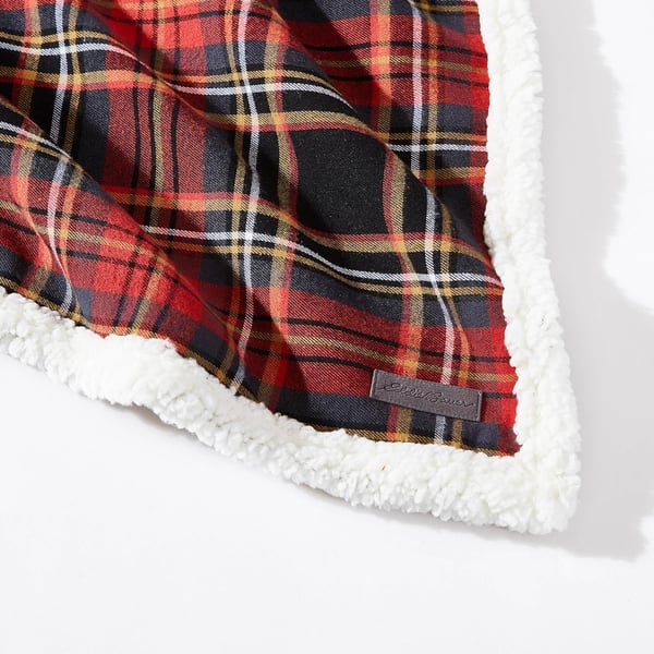 Eddie Bauer  Throw Blanket Super Soft Reversible Cotton Flannel Sherpa Bedding Ideal Christmas ampamp White Elephant Gifts Cozy Plaid Home Decor Montlake Plaid Red ThrowMountain Tartan RedBlackGold