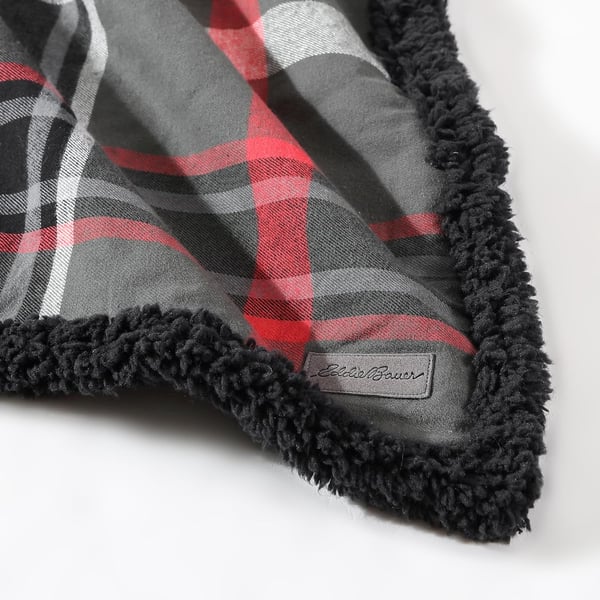 Eddie Bauer  Throw Blanket Super Soft Reversible Cotton Flannel Sherpa Bedding Ideal Christmas ampamp White Elephant Gifts Cozy Plaid Home Decor Montlake Plaid Red ThrowWinslow CharcoalRed